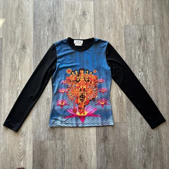 Vintage 90s Y2K A Byer Hindu Krishna Colorful Abstract Long Sleeve Top Size S - Picture 3 of 10